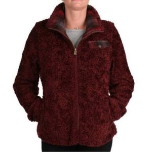 Pendleton Sherpa Teddy plaid Zip Up Coat Burgundy Maroon small